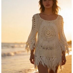 Fashion Nova Cream Crochet Swim Cover-Up